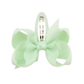 Detail view of mint green grosgrain ribbon bow hair clip with silver metal snap base - Mint Green