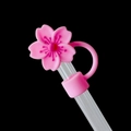 Pink cherry blossom straw cover cap made of food-grade PVC on transparent straw - Begonia-Pink Petals Pink Pistil / 10mm