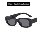 Lunettes de soleil rétro carrées pour enfants avec monture noire et verres gris - Noir Brillant/Verres Gris