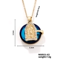 Virgin Mary necklace with gold pendant, blue gemstone center and white cubic zirconia - Blue Style (N00921-62)