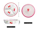 Bol en céramique à trois compartiments avec motif cerise et couvercle hermétique rouge - Bol 3 compartiments 7 pouces - Cerise avec couvercle