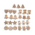 Pendentifs de Noël en bois DIY avec motifs sapin étoile cloche et cœur ajourés - Style D / Pack de 27 pièces