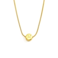 Gold plated snake chain necklace with a round pendant featuring an engraved letter M - Letter M