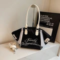 Black and white bowling bag with Family Disappointment embroidery and shoulder strap - Black