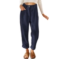 Détail montrant la texture en velours côtelé bleu marine du pantalon harem - Bleu Marine