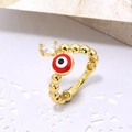 Macro detail of gold-beaded evil eye ring with red enamel and pear-cut cubic zirconia - Red Evil Eye (ZYN-DMR101G-6)