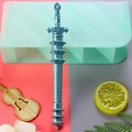 Metallic blue sword-shaped gel pen with intricate carvings and pagoda-style handle design - Blue Pagoda Sword / 0.5mm