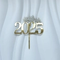 Golden acrylic 2025 cake topper with silver glitter snowflakes for holiday party - Snowflake 2024