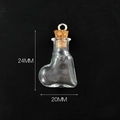 Mini heart-shaped glass wish bottle with cork stopper, 24mm height and 20mm width size - Transparent Slanted Heart Bottle + Eye Pin Cork