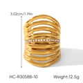 Wide multi-layer 18k gold plated stainless steel ring with white rhinestone inlay - Multi-layer Hollow Zirconia Style (HC-R30588-10)