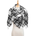 Classic black and white checkered scarf with fringe tassels on a mannequin - 135x135x200cm / SJ-06# Black White