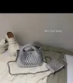 Mini silver hand-woven bucket bag with matching chain pouch in metallic finish - Silver