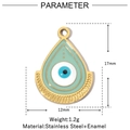 Λεπτομέρεια macro από το μενταγιόν Evil Eye με μπλε σμάλτο και πλαίσιο από ανοξείδωτο ατσάλι - Πράσινο Μέντας Δάκρυ Μάτι