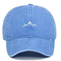 Vintage washed blue cotton baseball cap featuring white mountain embroidery on front - Adjustable / Light Blue