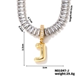 Golden letter J pendant on silver tennis chain with dimensions and weight specs - Letter J Shape Style (N01047-J)