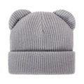 Gray knitted baby beanie with cute bear ears and ribbed texture for winter warmth - Light Gray