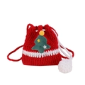 Handmade red and white crochet reindeer pouch with a green Christmas tree detail - Red Christmas Tree