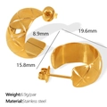 Orecchini minimalisti in acciaio inossidabile dorato con elegante texture a rombi - Grande / Oro