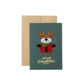 Green Christmas card with 3D felt reindeer design and brown kraft paper envelope - Green - Christmas Doll