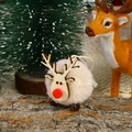 Handcrafted Christmas reindeer ornament with white pom-pom body and wooden head detail - White Lamb
