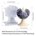 Molde de silicona ramo de rosas en corazón con vela de muestra azul y dimensiones - Banquete de Rosas GJ-275