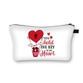 White Valentine's Day makeup bag with red heart balloon and You hold the key to my heart text - 3-White Heart Balloon