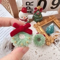 Handmade Christmas bow brooch set in festive red and green plush velvet materials - Small Light Color Thick Wreath Accessory (No Pin) / Approx 3.5cm