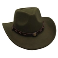 Detailed view of olive green felt cowboy hat with faux leather band and metal studs - Army Green (with Decorative Band)