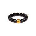 Black beaded ring with 18K gold bead accent featuring natural stones and polished finish - Black (FN0200)