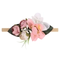 Pink and cream faux flower baby nylon headband with elastic soft nude band - Style 36 (36)