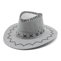 Detail of gray cowboy hat with black cross-stitch edges and metallic ventilation eyelets - M (56-58cm) / Gray
