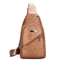 Mens brown oil-wax leather chest bag with multi-zipper pockets and adjustable strap - 921 Yellow