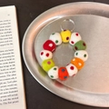 Handmade colorful wool felt ball keychain ring with vibrant multi-color beads - Fresh Ball Chain