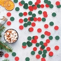 Close-up of red and green round Christmas confetti scattered on a festive background - Christmas Red Green Circles (ai-100 Pcs/Pack)
