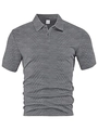 Close-up of gray men's short-sleeved Polo shirt with knitted geometric jacquard texture - S / Dark Gray