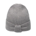 Gorro de punto gris para mujer con lazo decorativo y textura acanalada elegante - M (56-58cm) / Gris
