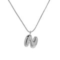 Polished silver brass balloon bubble pendant necklace featuring the letter N - Necklace N
