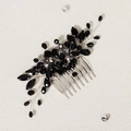 Pettine per capelli da sposa fatto a mano con foglie in cristallo nero e argento - Modello Hs-j6699