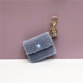 Blue plush coin purse keychain with soft teddy fleece texture and golden metal carabiner - Light Gray