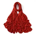 Detail of soft dark red mercerized cotton jersey hijab with fine stitched edges and draping - Brick Red (#26)