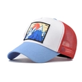 Cappello trucker tricolore con ricamo montagna e rete rossa traspirante - Azzurro e Bianco