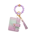 Silicone bead keychain bracelet with purple glitter card holder and leather tassel - Sunflower Purple