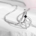 925 Sterling silver star necklace with black square gemstone and circular frame - Love Heartbeat Necklace Men-Ring Four-Pointed Star