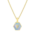 18K gold plated hexagon necklace with letter F pendant and iridescent blue shell inlay - Blue Shell F