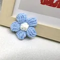 Handmade light blue crochet milk cotton flower accessory with white center for DIY crafts - Blue with White Center