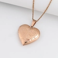Rose gold heart locket necklace with vintage floral engraving and slim link chain - Patterned Heart/Rose Gold