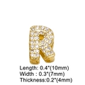 Macro shot of gold letter R pendant with sparkling stones and precise size dimensions - Letter R