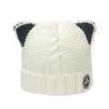 Cream knit beanie with black cat ears and woven texture for winter warmth - M (56-58cm) / White