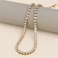 18K gold plated stainless steel tennis necklace with white round-cut sparkling zircons - Gold-White / Necklace