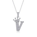 Elegant 925 silver letter V necklace with crown detail and sparkling moissanite stones - Letter V